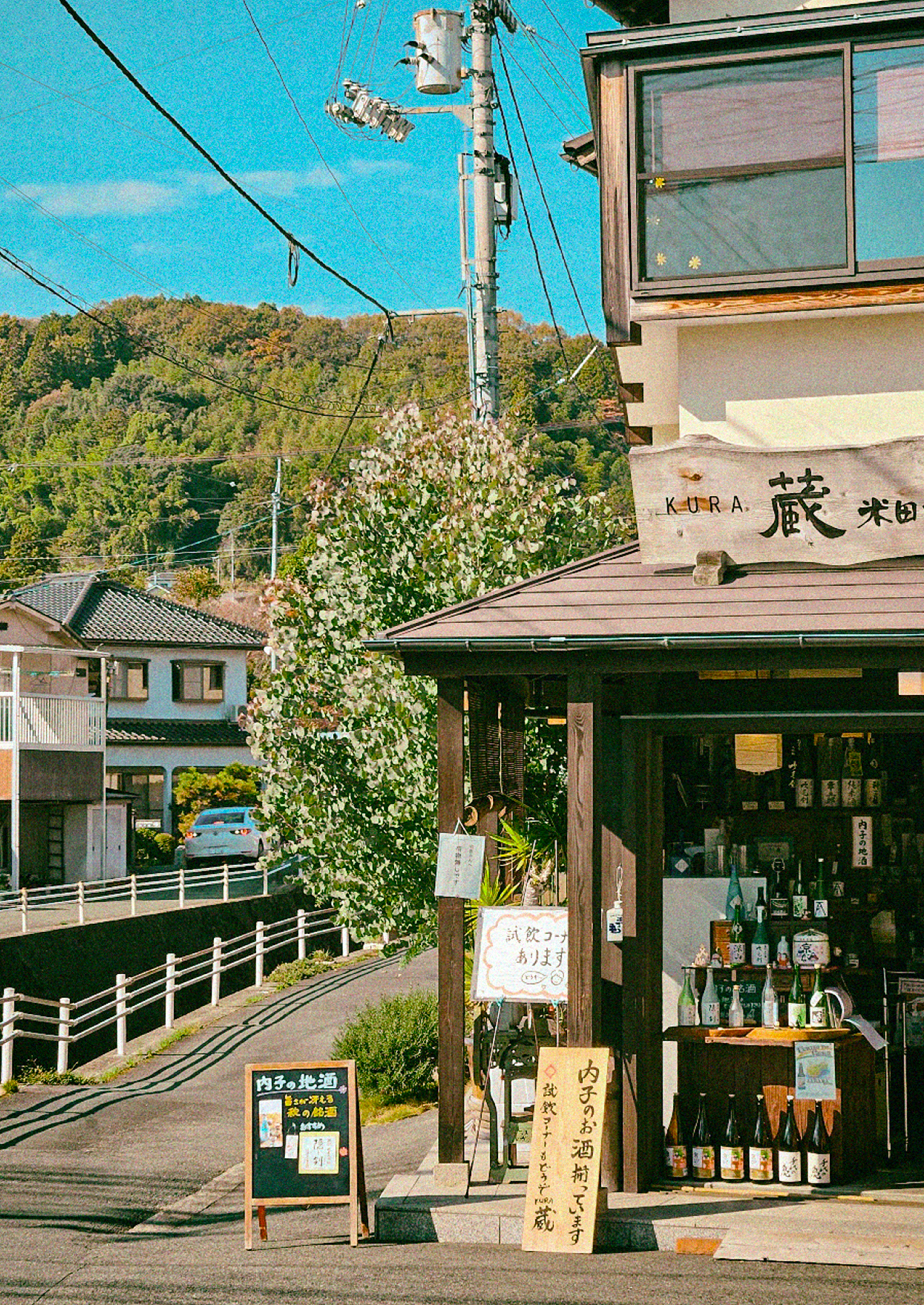 Small Japanese shop on a green village street